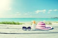 Sun lotion and sunglasses Royalty Free Stock Photo