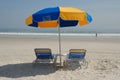 Sun loungers on beach Royalty Free Stock Photo