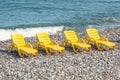 Sun loungers on the beach in Batumi Royalty Free Stock Photo