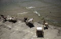 Sun loungers on beach Royalty Free Stock Photo