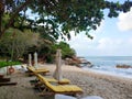 Sun loungers on the beach at the seaside resort