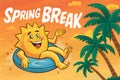 A sun lounging on ring in orange sky with SPRING BREAK excitement Royalty Free Stock Photo