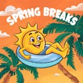 A sun lounging on ring in orange sky with SPRING BREAK excitement Royalty Free Stock Photo