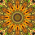 Sun mandala wallpaper background in golden, orange and yellow colors