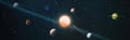 Sun, mercury, Venus, planet earth, Mars, Jupiter, Saturn, Uranus, Neptune. Solar system planet, comet, sun and star. Elements of Royalty Free Stock Photo