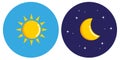 Sun and moon in circle day and night concept