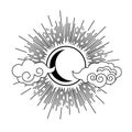 Sun, moon and clouds oriental style tattoo element design vector. Royalty Free Stock Photo