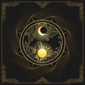 Sun and Moon Esoteric Illustration Isolated on Black