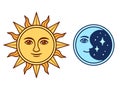 Sun and moon with face