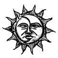 Sun and moon face sketch Royalty Free Stock Photo