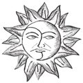 Sun and moon face sketch Royalty Free Stock Photo