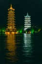 Sun and moon or gold and silver pagodas in Guilin, China Royalty Free Stock Photo