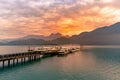 Sun Moon Lake with beautiful sunrise sky