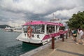 Sun moon lake ,Taiwan-October 13,2018:The ferry speed boat at the Sun Moon Lake harbour .Tourist are used to ferry passengers to 3