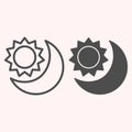 Sun and moon line and glyph icon. Day and night. Astronomy vector design concept, outline style pictogram on white Royalty Free Stock Photo