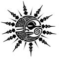 Sun and moon maori style tattoo sketch. Round tribal ornament.. Vector illustration