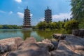 Sun and moon pagodas in Guilin, China Royalty Free Stock Photo