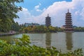 Sun and moon pagodas in Guilin, China Royalty Free Stock Photo