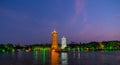 Sun and moon pagodas in Guilin at night