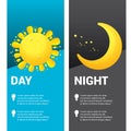 Sun and moon in sky, day and night. Vector Royalty Free Stock Photo