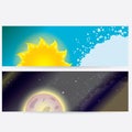 Sun and moon in sky, day and night. Royalty Free Stock Photo