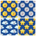 Sun Moon Star Cloud Seamless Patterns Royalty Free Stock Photo