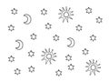 Sun, moon and stars black and white Royalty Free Stock Photo
