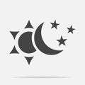Sun and moon with stars vector icon. The symbol of the change of Royalty Free Stock Photo