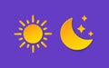 Sun and Moon Weather forecast info set. Yellow Day, Night symbol, star paper cut style. Climate weather element. Trendy Royalty Free Stock Photo