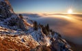 Sun, mountain landcape above clouds, nice nature Royalty Free Stock Photo