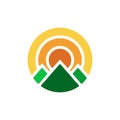 Mountain and Sunrise Emblem Logo Concept
