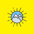 Sun mountains line icon