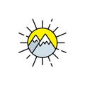 Sun mountains line icon