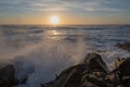 Sunset at the Atlantic ocean in north Portugal shore Royalty Free Stock Photo