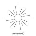 Sun outline logo. Sunny signboard. Bohemian emblem. Elegant badge for company branding. Isolated vector illustration