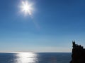 Sun over Black Sea and Swallow Nest castle Royalty Free Stock Photo