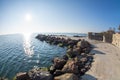 Sun over the port of Burgas in Bulgaria