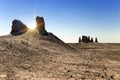 Sun over ruins of the ancient fortresses of Khorezm in the desert. Uzbekistan