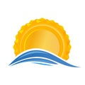 Sun over the sea. Sunrise logo icon Royalty Free Stock Photo