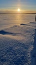 The sun over the snow-covered  lake in winter Royalty Free Stock Photo