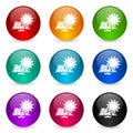 Sun over solar panel icon set, colorful glossy 3d rendering ball buttons in 9 color options for webdesign and mobile applications Royalty Free Stock Photo