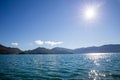 Sun over walchensee mountain lake german alps Royalty Free Stock Photo