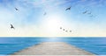 Sun over water, horizon landscape wallpaper Royalty Free Stock Photo