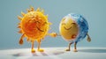 Sun and ozone layer mascots handshake for Ozone Layer Preservation Day. International Ozone Protection Day, 16 September