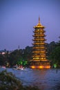 Sun pagoda in Guilin at night Royalty Free Stock Photo