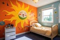 sun painted on a childs room wall