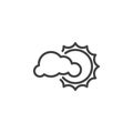 Sun partially covered by clouds line icon