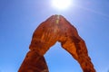 Sun over the Delicae Arch, Arches National Park, Moab, Utah, USA Royalty Free Stock Photo