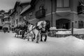 Black and White Photo of Horse Drawn Sled in the Village of Sun Peaks Resort