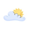 Sun is peeking out from behind cloud. Hand drawn Sky and weather design element. Isolated vector illustration on white background Royalty Free Stock Photo